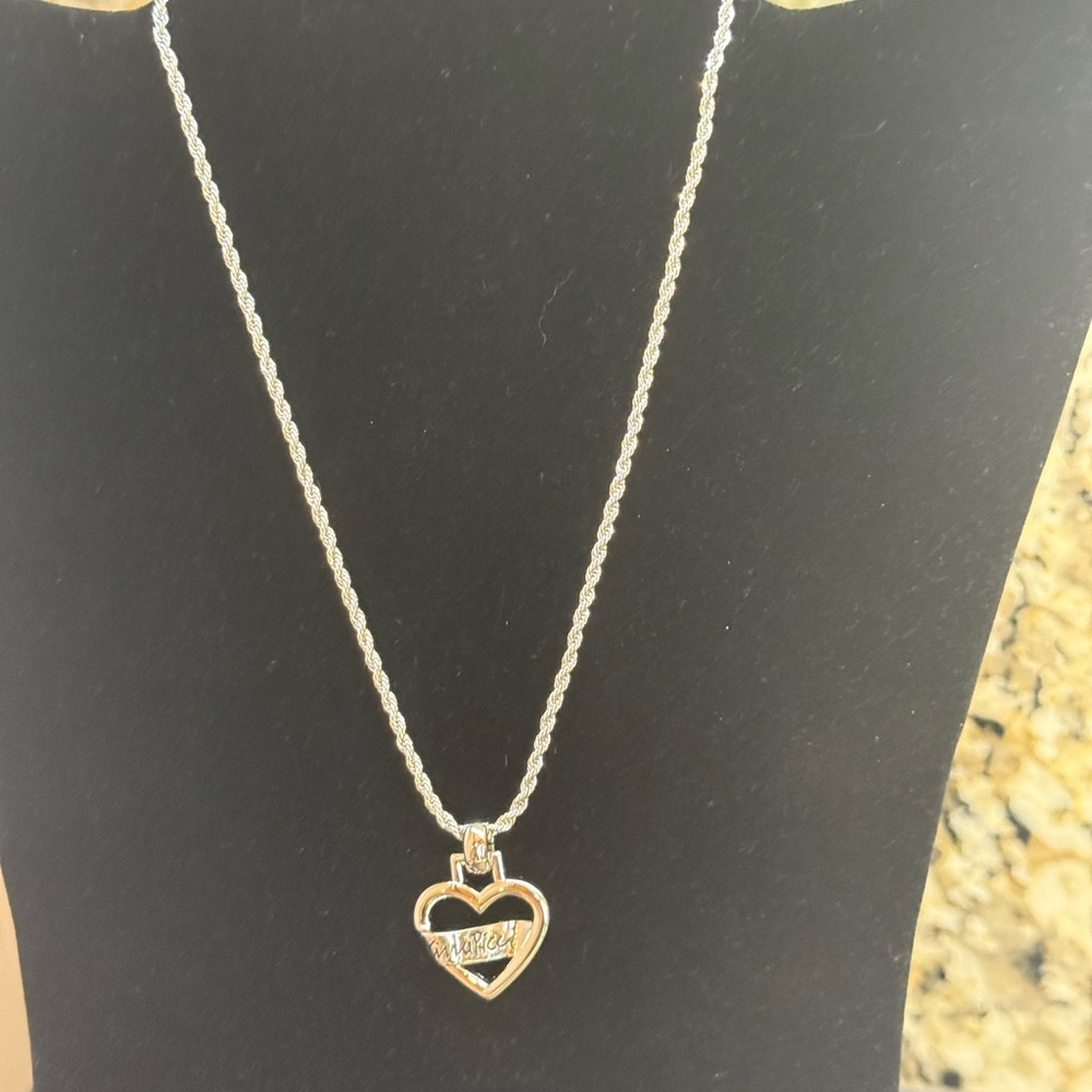 Nina Ricci Silver Gold Heart Signature Necklace Luxury Mixed Metal Design NWT - Picture 4 of 5